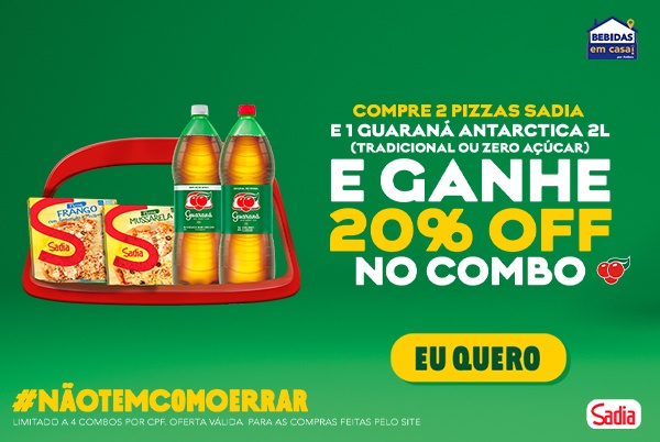 Ambev - Combo 2 Pizzas + Guaraná 2L com 20% de desconto 12/09 a 02/10